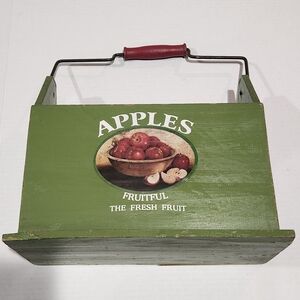 Green Wooden Apple Crate with Handle